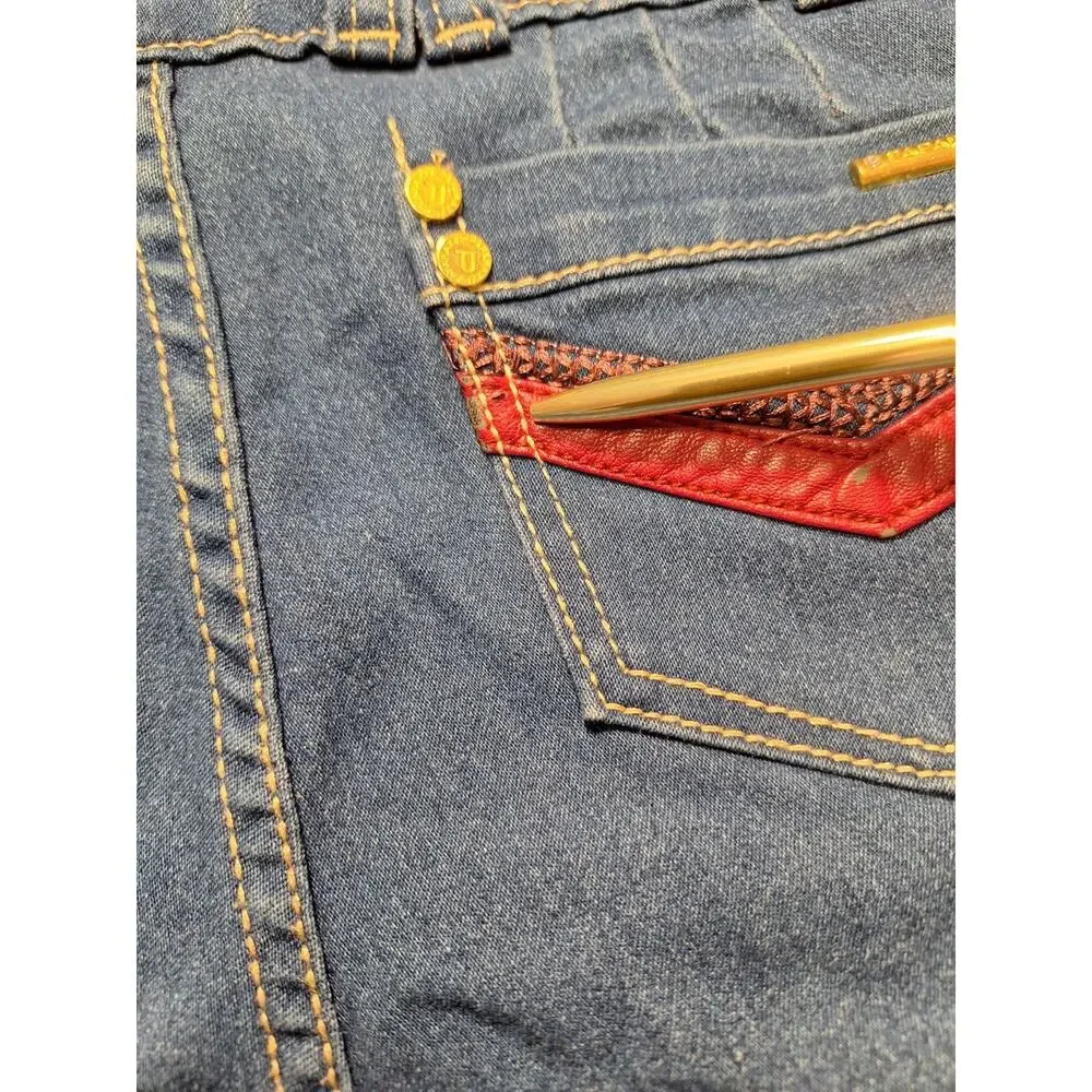Paparazzi denim Jeans a triple-button high waist and distinctive red Trim